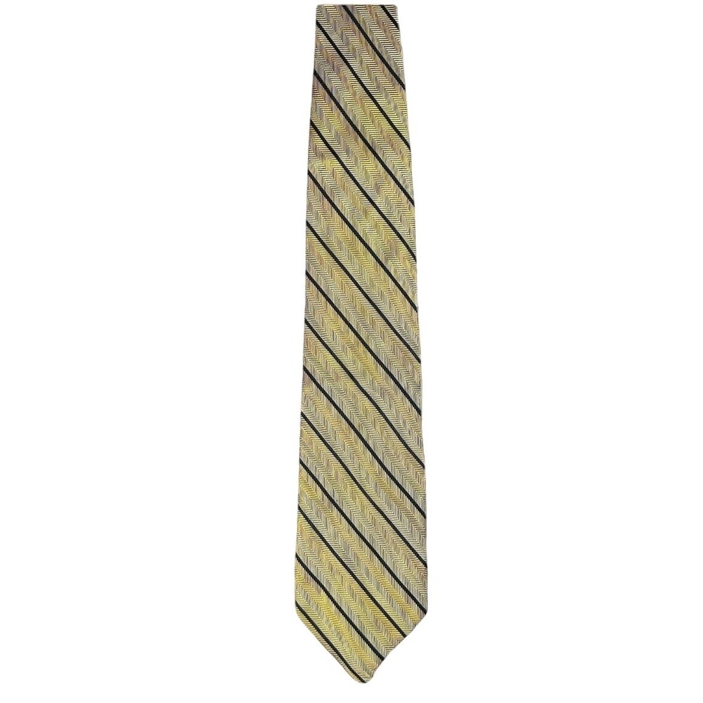 Conte‎ di Milano Mens Silk Tie Gold Navy Blue Herringbone Diagonal Stripe USA